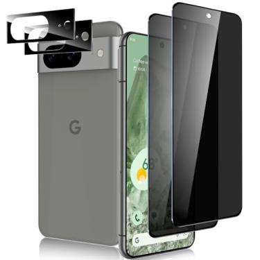 Imagem de WYQLTD [Pacote 2+2] Protetor De Tela E Lente Câmera Para Google Pixel 8, Vidro Temperado 9H, Antiespionagem, Alta Definição, À Prova Arranhões Quebra