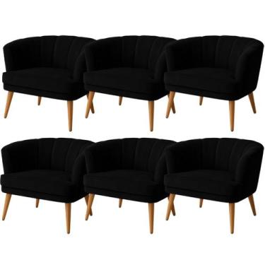 Imagem de Conjunto 6 poltronas para Recepção Macia Tecido Veludo Resistente Pés 
