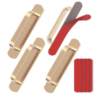 Imagem de Mixizigoz Pacote com 4 puxadores de armário adesivos de 5,7 polegadas - sem furadeira na porta puxadores de empurrar para armário, gaveta, geladeira - Descasque e cole puxadores de porta deslizante