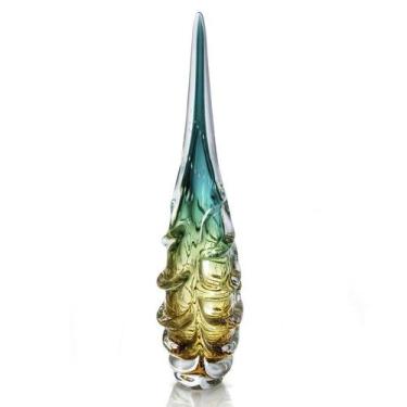 Imagem de Escultura Cristal Murano Esmeralda E Âmbar São Marcos 60cm