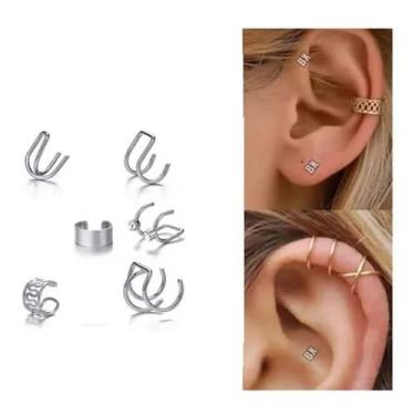Imagem de Kit 6 Brincos Pressão Piercings Orelha Banhado a Prata - Outlet Boxe