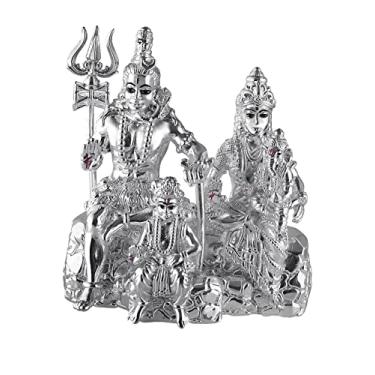 Imagem de PRD CARATCAFE Estátua prata 999 Lord Shiva Maa Parvati Ganesh Ji Kartikeya, 26+ GMS God Murti para Home Pooja