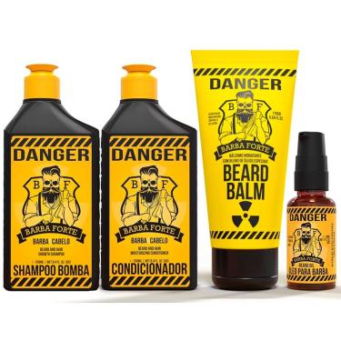 Imagem de Kit Barba Completo: Shampoo Bomba + Condicionador + Óleo + Beard Balm Danger Barba Forte