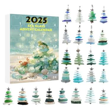 Imagem de Calendário do Advento de Árvore de Natal de Vidro Marinho 2025 | Contagem regressiva de 24 dias inspirada no oceano com 24 ornamentos colecionáveis 3D feitos à mão | Presente exclusivo de decoração de