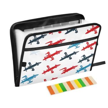 Imagem de Wassud Padrão de aviões, 13 bolsos, organizador de arquivos sanfonados, pastas expansíveis com abas e adesivos, organizador de pastas de documentos de recibo de papel tamanho carta A4 para viagens de