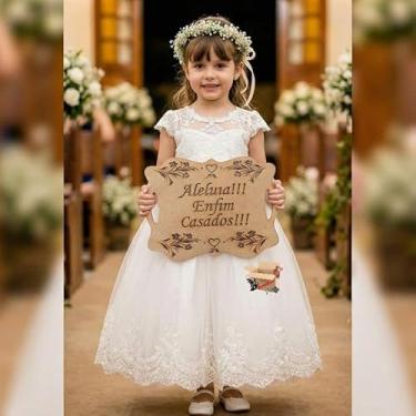 Imagem de Plaquinha Placa Casamento Lá Vem A Noiva MDF Personalizada Frases Entrada Noiva Pajem Daminha (Aleluia!!! Enfim casados !!!, MDF Cru)