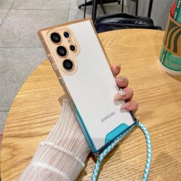 Imagem de Para Samsung S23 S22 Ultra com alça de pescoço Capa de telefone transparente para Samsung Galaxy S23 Ultra S22 Crossbody Cord Rope Cover, amarelo verde, para S22Ultra