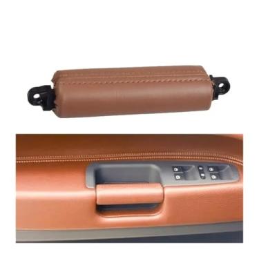 Imagem de 1 PCS Porta interna do carro esquerda direita lado do motorista puxador de couro substituição Compatível com VW Touareg 2003 2004 2005 2006 2007 2008 2009 2010(Red Brown)