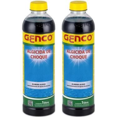 Imagem de Kit 2 Algicida De Choque 1 Litro Genco Limpeza Agua Verde