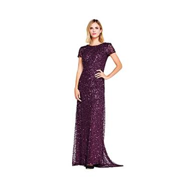 Imagem de Adrianna Papell Vestido feminino de manga curta com lantejoulas, Cabernet, 52