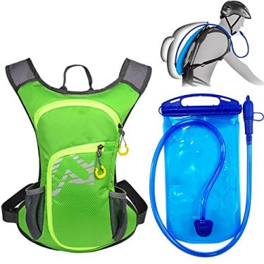 Imagem de Mochila de hidratação com bexiga de água 2L esportes ao ar livre corrida caminhada maratona escalada viagem mochila impermeável, verde, 38 * 20 * 8 cm