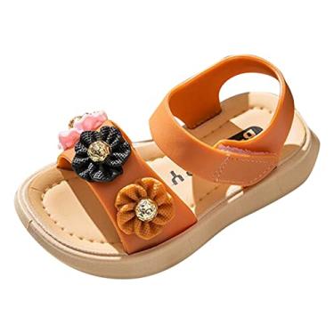 Imagem de Sandálias infantis espessas de verão princesa à prova d'água moda sola macia crianças meninas sandálias de flores (laranja, 3-3,5 anos)