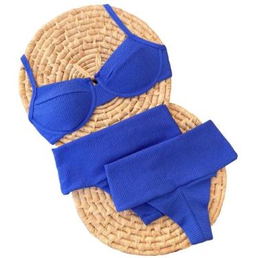 Imagem de Biquíni Hot Pants Faixa Meia Taça Retrô Canelado Ibiza Azul Royal - Ca