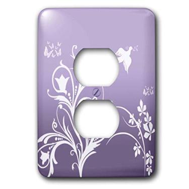 Imagem de 3dRose Padrão floral lsp_36123_6 em um fundo lilás médio roxo com pomba e borboletas. Capa de saída de 2 tomadas, branca