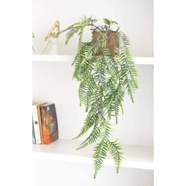 Imagem de Vaso de Madeira para Prateleira com Planta Artificial Caída Pendente -