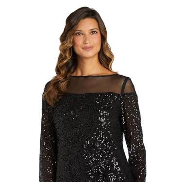 Imagem de R&M Richards Vestido de noite feminino com lantejoulas e manga comprida na altura do joelho, Preto, 48