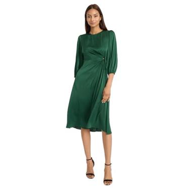 Imagem de Donna Morgan Vestido feminino midi de manga comprida com laço na cintura - Vestidos casuais para negócios e trabalho, Verde escuro, 42