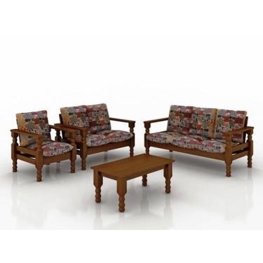 Imagem de Conjunto De Sofá de  madeira maciça 3 , 2 e 1 lugar com mesa de centro