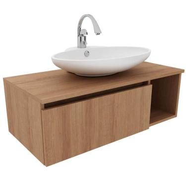 Imagem de Balcão Gabinete Suspenso para Banheiro com 1 Porta e Nicho Lateral Amêndoa 80X26,5cm Sem Cuba