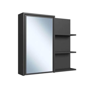 Imagem de Armário Espelheira Paula Grafite com 1 Porta e 2 Prateleiras para Banheiro
