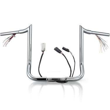 Imagem de MoKitDora Street Electra Glide Ape Hanger Can-Bus Tbw Fios De Punho Aquecidos Guidão Pré-Cabeado 14" Rise 1,25" Fat 1" Clamp Monkey Bagger Barras De Gancho Para Harley '08-'13 Flhx Flht Ultra Limite