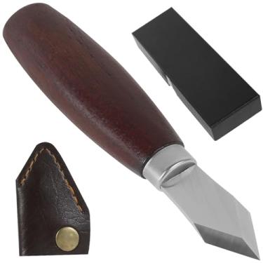 Imagem de Faca de marcação, ferramenta de escrita para marcenaria com cabo de madeira e bainha de couro, ferramenta de impacto de lâmina chanfrada dupla multiuso, medidor de marcação de madeira, escriba para