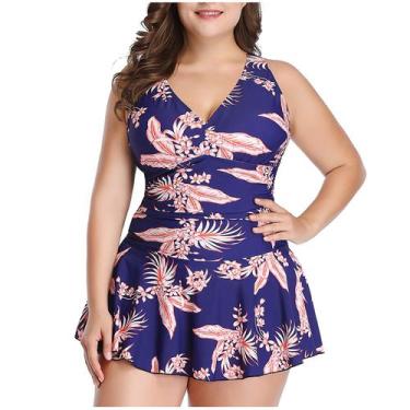 Imagem de Mulheres Plus Size Fashion Sexy Print Swimsuit Dress Set Terno de duas