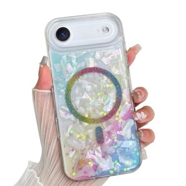 Imagem de SAKULLO Capa para iPhone Air, transparente, brilhante, magnética, compatível com Magsafe, transparente, à prova de choque, proteção resistente para meninas e mulheres, 16,5 cm, glitter gradiente