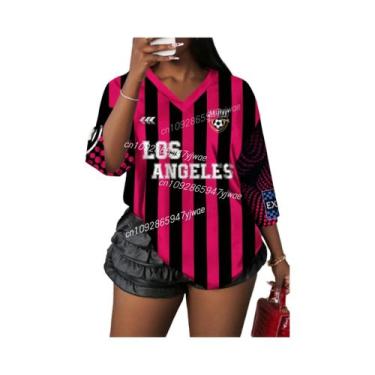 Imagem de Camiseta Feminina De Malha Listrada Com Decote Em V, Tendência Harajuk