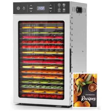 Imagem de Desidratador de Alimentos HOPERAN Inox 800W com 12 Bandejas, Timer Ajustável e Controle Digital para Frutas, Carnes e Ervas
