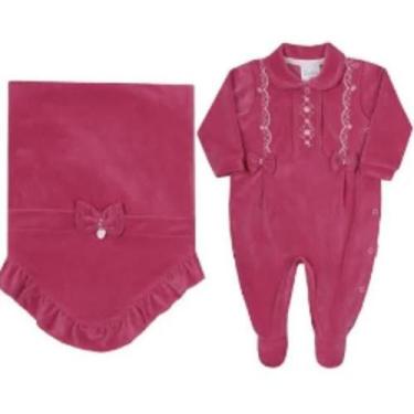 Imagem de Saída Maternidade Plush Bebê Menina Bordado Paraiso Rf 16139, RN ( 0 -