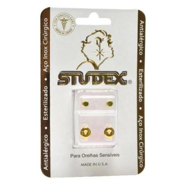Imagem de Brinco studex classic 3mm bezel verde medio dourado cor:dourado, Doura
