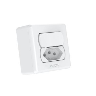Imagem de Conjunto Interruptor 1 Tecla + 1 Tomada Sobrepor Durín