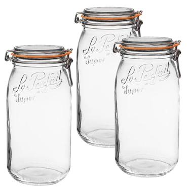 Imagem de Frasco de vidro francês para conserva Le Parfait Super Jar, boca larga, tampa hermética (2,8 L, pacote com 3)