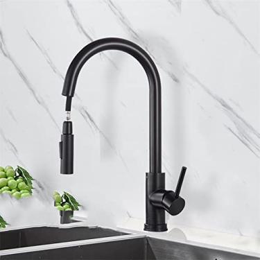 Imagem de Torneira de cozinha de toque inteligente escovado ouro sondagem torneiras sensor preto/níquel 360 rotação guindaste 2 torneiras misturadoras de água, preto sem sensor, china