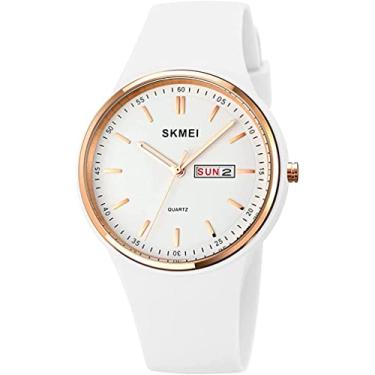 Imagem de Relógios para mulheres jovens femininas esportivas pulseira de silicone rosto grande à prova d'água moda casual simples quartzo analógico dia data meninas presente relógio de pulso branco (L1747 branco)