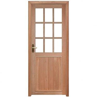 Imagem de Porta de Vidros de Quadriculados com Marco Fechadura e Guarnições Rondosul Natural