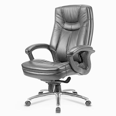Imagem de Cadeira de escritório executiva grande e alta de camadas inteligentes, cadeira de escrivaninha com encosto alto de 400 lbs Cadeira executiva de couro colado com encosto alto ergonômico para suporte
