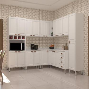 Imagem de Armário de Cozinha Completa 8 Peças com Tampos e Espaço para Micro-ondas Cristal Luciane Móveis
