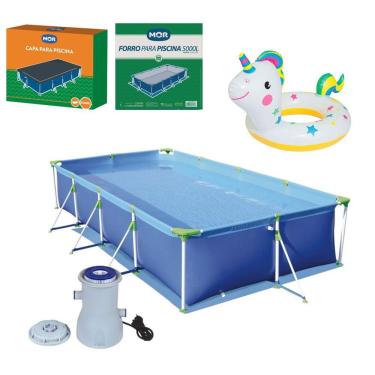 Imagem de Kit Piscina Premium 5000 Litros Capa Forro Filtro Boia Inflável Infantil Animais - 220V Mor