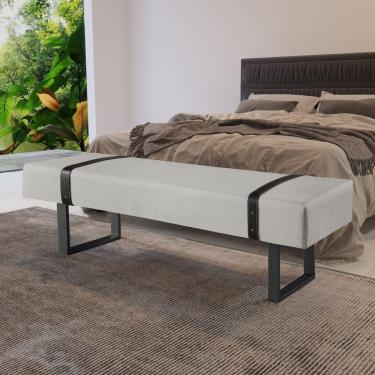Imagem de Recamier em Linho 150cm com Pés de Metal e Courino Off White