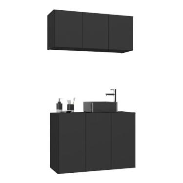 Imagem de Conjunto Gabinete de Banheiro e Armário Aéreo 3 Portas Multimóveis Mp5048 Preto