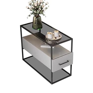 Imagem de Mesa lateral de 3 níveis com gaveta, mesa de cabeceira com prateleira de armazenamento, mesa lateral moderna, mesa de armazenamento de armário de arquivos para escritório em casa, mesa de centro de montagem fácil para sala de estar