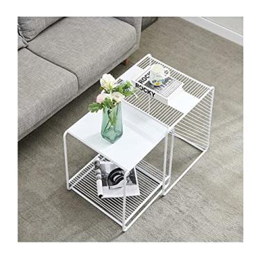 Imagem de Mesa lateral combinada de ferro forjado mesa lateral moderna sala de estar sofá lateral pequena mesa de centro quarto mesa de cabeceira armazenamento multifuncional mesa de canto quadrada pequena mesa de centro para sala de estar (Colo