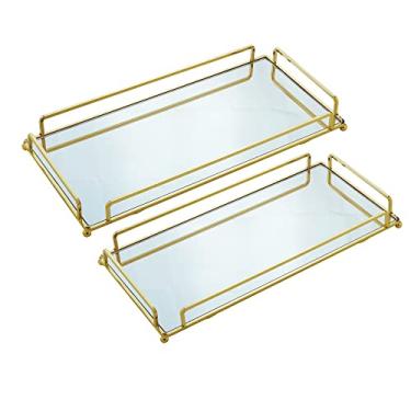 Imagem de WOLFF - Conjunto 2 Bandejas Decorativas de Metal Dourada 36cm x 20cm x 5cm/34cm x 16cm x 4cm