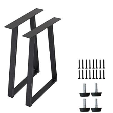 Imagem de RokiaTek Pernas de mesa de metal 71 cm, conjunto de 2 pernas de mesa de jantar em forma de trapézio, pernas de aço para móveis, resistente, DIY, preto fosco