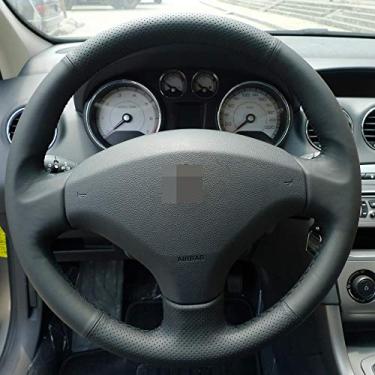 Imagem de MVMTVT Capa de volante de carro para Peugeot 3008 2011-2015, Capa de volante de carro DIY couro PU preto