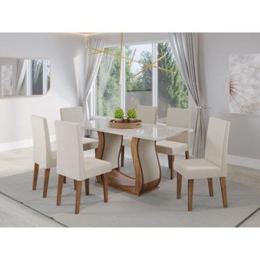 Imagem de Mesa de Jantar Retangular Livia com 6 Cadeiras Venus Imbuia/Off White/Pastel