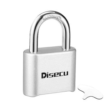 Imagem de Disecu Cadeado de combinação resistente de 4 dígitos, manilha de 3,5 cm, cadeado impermeável para armário de academia escolar, cerca, caixa de ferramentas, portão de ferrolho, armazenamento (prata)