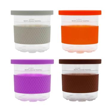 Imagem de joystar Recipientes de sorvete, compatíveis com cápsulas e tampas de creme Ninja - Pacote com 4 com manga de silicone, copos de 473 ml NC301 NC300 NC299AMZ Series sorveteira, tampas coloridas